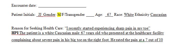 Write a SOAP note about one of your patients and use the following acronym