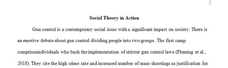 Complete  a 10 page paper on the project topic relating a contemporary social issue (Gun Violence) to both classical and contemporary theory. 