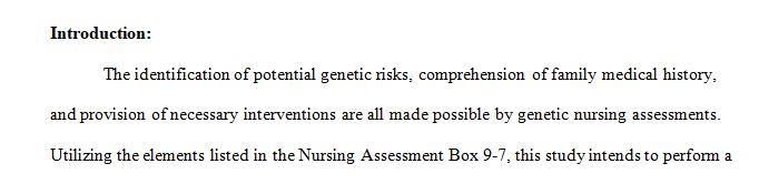 Complete a Genetic/Genomic Nursing Assessment using the information found in your text on box