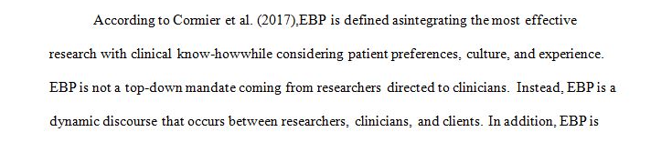 Define evidence-based practice (EBP) from a list of descriptors provided