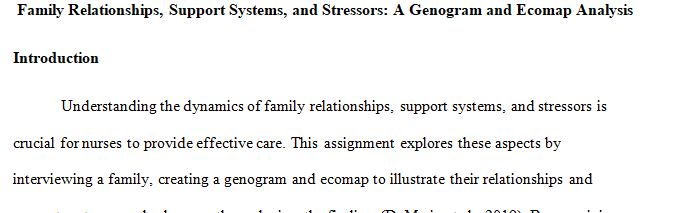 Interview a family, and then illustrate their interfamilial relationships as well as their external support systems and stressors