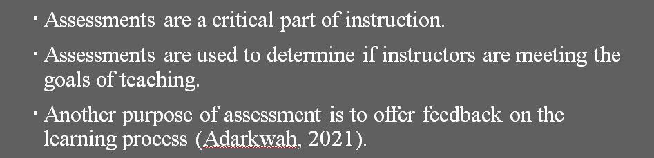 Provide an overview of assessment in your setting to incoming board members