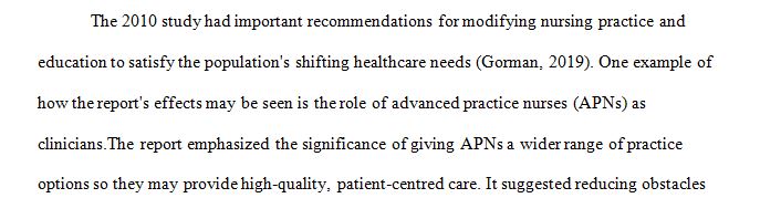 The Future of Nursing: Leading Change Advancing Health has significantly changed the nursing profession