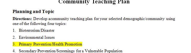 develop an outline for your community teaching plan  