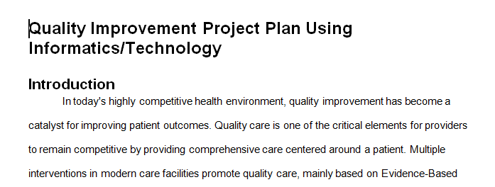 Create a quality improvement project plan, 6 pages in length