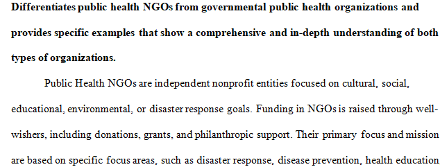 Differences between NGOs and government-sponsored programs as it pertains to global public health