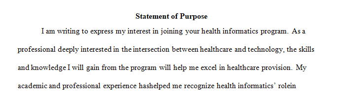 Write statement of purpose for admission into Health informatics