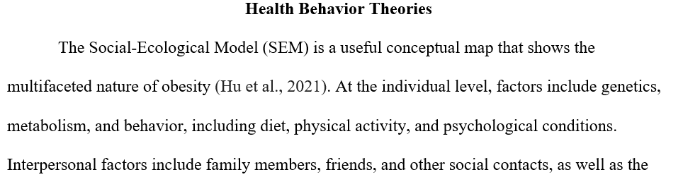 Apply the social-ecological model (SEM) to the health issue of obesity