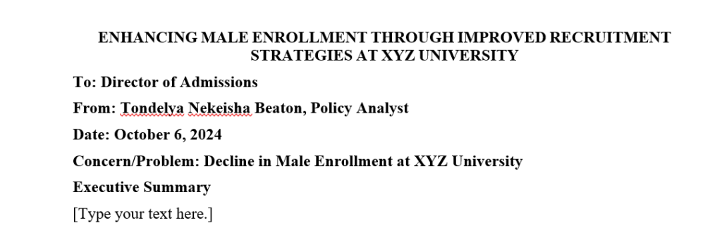 Enhancing male enrolment through improved recruitment strategies at XYZ university