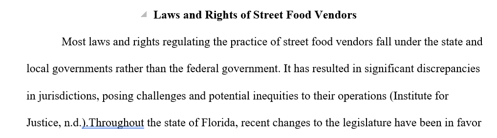 Research the Laws and rights of street food vendors