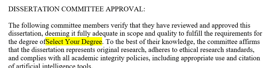 Locate the most current version of the Dissertation