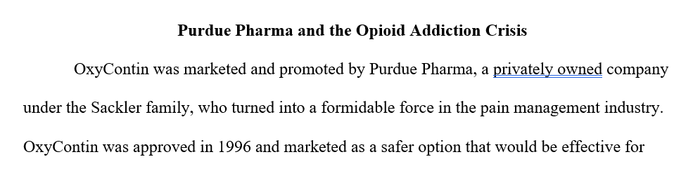 Purdue Pharma and the Opioid Addiction Crisis