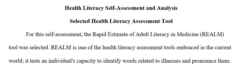 Research a health literacy assessment tool
