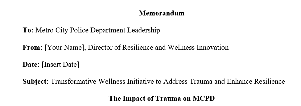 Resilience and Wellness Innovation for the Metro City Police Department